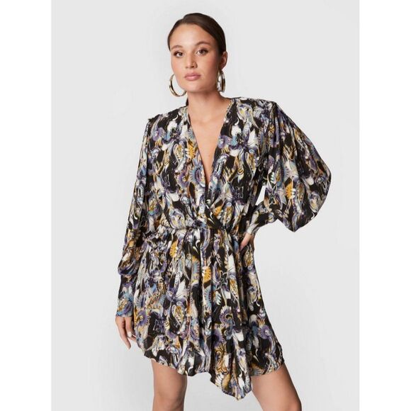 IRO Silk Blend Draped Wrap-effect Asymmetric Hem Damie Multicolor Mini Dress - Picture 2 of 16